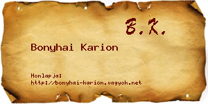 Bonyhai Karion névjegykártya